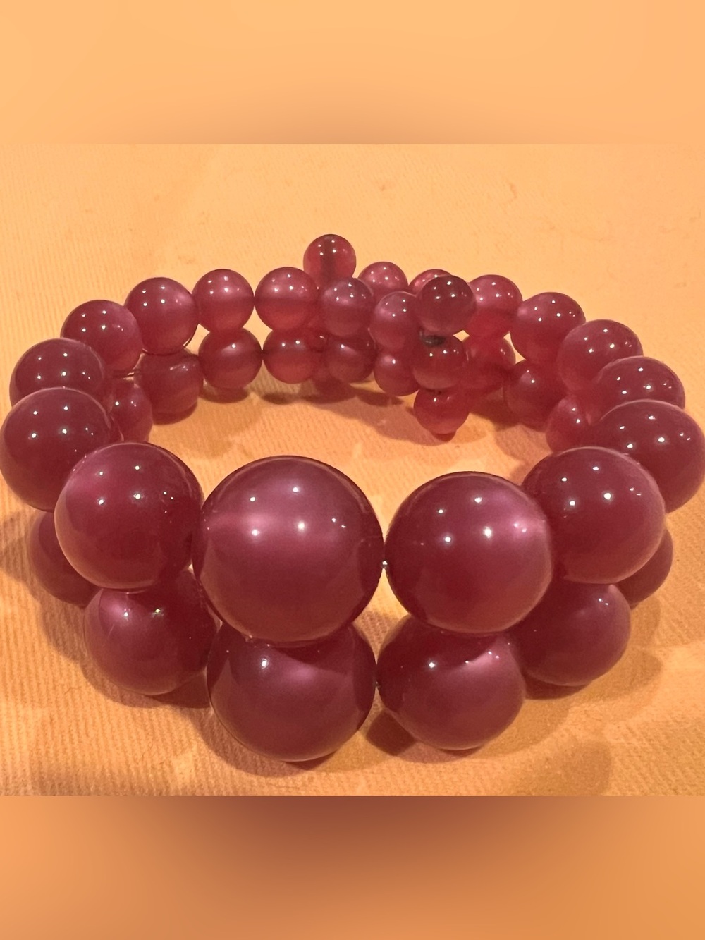 Collectible Vintage Fuchsia Moon-glow Beaded Stretch Bracelet -